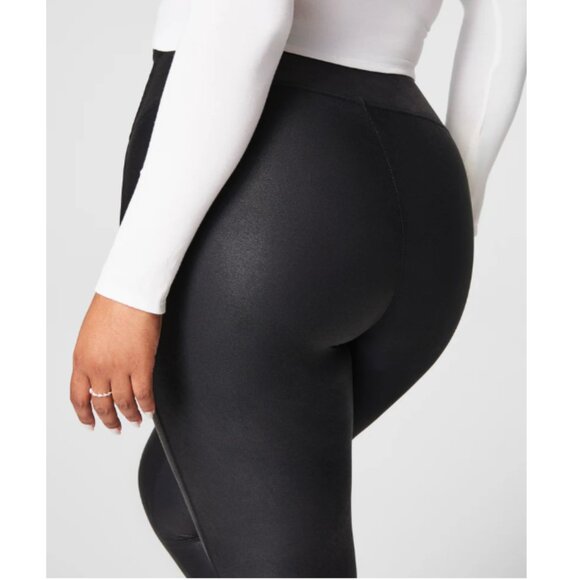 SPANX Shape Black Faux Leather High Waisted Compression Pull On Leggings Size L - Picture 3 of 11